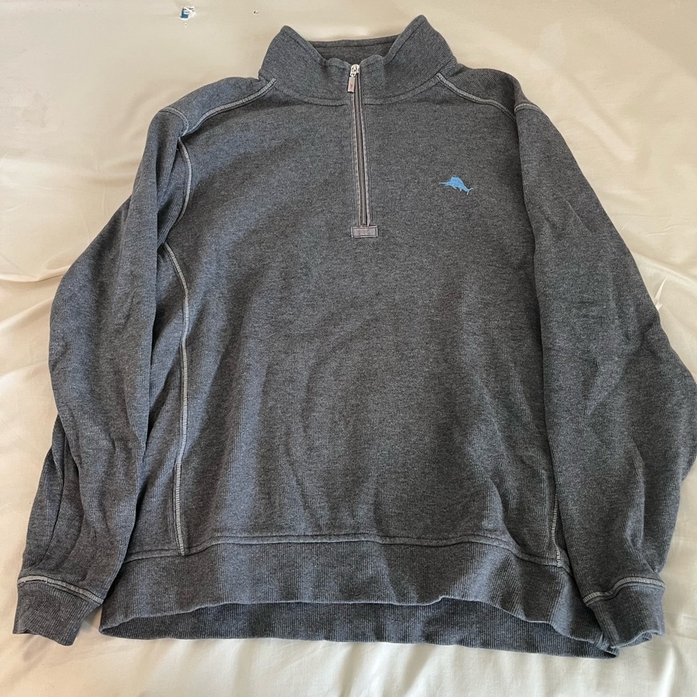 Tommy Bahama Gray Zip Up Sweater with Stand-Up Collar